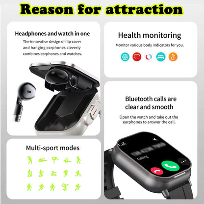 2024 New TWS 2-In-1 with Headset Smart Watch Bluetooth Call Men Watch GPS Track Smartwatch Heart Rate Monitor Play Music Watch